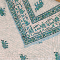 Indian Jaipuri Blue Print Quilt – Handmade Floral Razai Cotton Bedspread