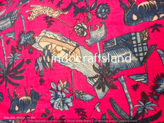 Indian Cotton Fabric – Hand Block Print Boho Fabric with Pink Flower Print for Summer Dresses