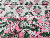 Indian Beautiful Kantha Quilt – Hand Block Floral Print Vintage Kantha Throw, Reversible Cotton Bedspread (Twin/Queen/King Size)