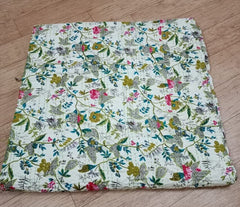 Indian Paradise Print Kantha Quilt – Hand Block Printed Cotton Bedspread, Twin/Queen/King