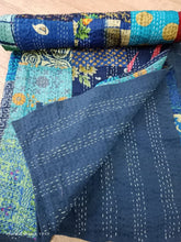Indian Silk Patola Patchwork Kantha Quilt – Handmade Hand Block Bedding, Queen/Double Size Vintage Bedspread