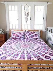 New Queen Size Mandala Bedding Set – Indian Cotton Bedspread with 2 Pillow Covers