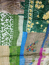 Indian Silk Patola Patchwork Kantha Quilt – Handmade Double Size Bedspread & Throw