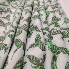 Flower Fabric Block Print – Indian Voile Cotton Floral Lightweight Soft Jaipuri Fabric by the Meter