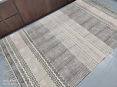 Indian Dhurrie Hand Block Printed Floor Rug – Handmade Cotton Area Rug with Aztec Design
