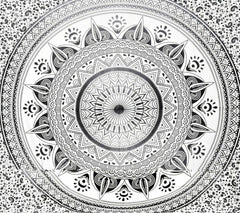 Indian Gray Ombre Mandala Queen Size Doona Duvet Quilt Cover Set – 100% Cotton Bedding with 2 Pillow Covers