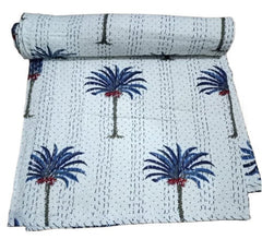 Blue Palm Kantha Quilt
