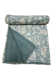 Indian Floral Print Kantha Quilt – Handmade Kantha Blanket & Throw, Multiple Sizes
