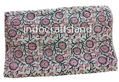 Hand Block Printed Bohemian Kantha Quilt – Vintage Double Cotton Bedspread
