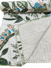 Indian Handmade Owl Print Kantha Quilt – 100% Cotton Queen Size Bedspread, Bedding & Throw