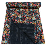 Indian Cotton Kantha Quilt Queen Size – Handmade Floral Print Bedspread & Sofa Coverlet
