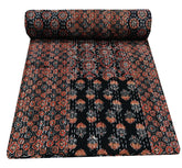 Indian Cotton Kantha Quilt Queen Size – Handmade Vintage Gudri with Ajrekh Patchwork