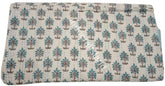Indian Kantha Quilt – Block Print Floral Cotton Blanket, Handmade Bedspread, King/Queen/Twin
