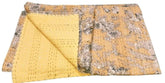 Indian Kantha Quilt – Hand Sewn Double Size Bedspread & Throw with Yellow Flower Print