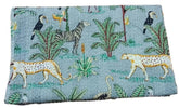Indian Cotton Kantha Quilt Bedding Throw – Queen Size Hand Block Print Vintage Gray Bedspread