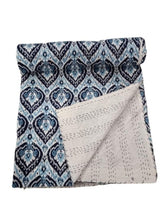 Indian Cotton Floral Print Kantha Quilt – Queen Size Handmade Vintage Bedspread & Throw