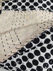 Handmade Indian Kantha Quilt – Double Size Polka Dots Print Bedspread, Blanket & Throw