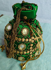 Women’s Mirror Work Potli Bag – Ethnic Handbag & Jewelry Purse for Weddings