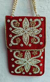 Indian Handmade Designer Mobile Phone Purse – Silk Sleeve with Waist Clip & Saree Hook, Red