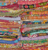Wholesale 10 Pcs Indian Vintage Kantha Quilt Lot – Handmade Reversible Cotton Bedspread Blanket