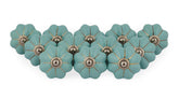 Turquoise Floral Design Boho Hippie Painted Ceramic Knobs – Drawer Pull Handles Set