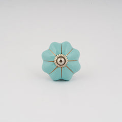 Turquoise Floral Design Boho Hippie Painted Ceramic Knobs – Drawer Pull Handles Set