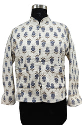 Quilted Reversible Hand Block Printed Boho Floral Jacket – Indian Vintage Handmade Full Sleeve Coat