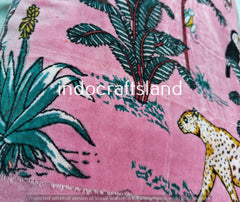 Pink Jungle Print Velvet Fabric – Indian Cotton Velvet by Yard & Meter for Upholstery & Table Cloth
