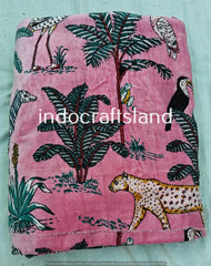 Pink Jungle Print Velvet Fabric – Indian Cotton Velvet by Yard & Meter for Upholstery & Table Cloth
