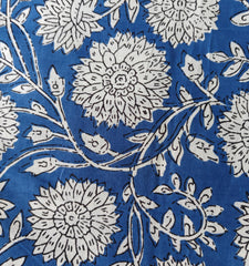 Indian Blue Floral Print Boho Fabric – 100% Cotton by 5 Yard for Curtains & Dressmaking