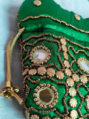 Women’s Mirror Work Potli Bag – Ethnic Handbag & Jewelry Purse for Weddings