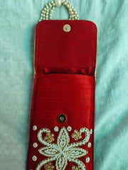 Indian Handmade Designer Mobile Phone Purse – Silk Sleeve with Waist Clip & Saree Hook, Red