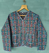 Cotton Kantha Jacket – Floral Print Quilted Reversible Coat & Kimono for Women