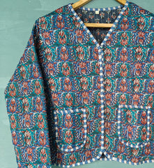 Cotton Kantha Jacket – Floral Print Quilted Reversible Coat & Kimono for Women