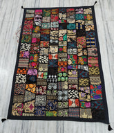 Indian Heavy Embroidered Black Wall Hanging – Vintage Sari Zari Work Tapestry & Decorative Throw Runner