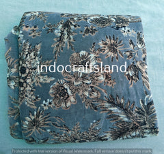 Gray Floral Print Velvet Fabric – Cotton Velvet Upholstery Fabric by Yard for Tablecloth & Decor