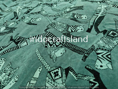 Gray Cat Print Velvet Fabric – Indian Cotton Velvet by Yard for Upholstery & Table Cloth