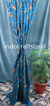 Indian Cotton Velvet Floral Curtain Set – Boho Luxury Drapes for Elegant Interiors