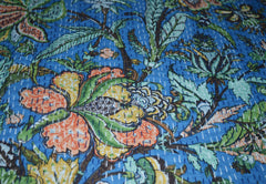 Handmade Indian Kantha Quilt – Double Size Flower Print Bedspread & Throw