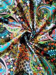 Black Paisley Print Indian Floral Hand Block Printed 100% Cotton Fabric – 5 Yards for Curtains & Dressmaking