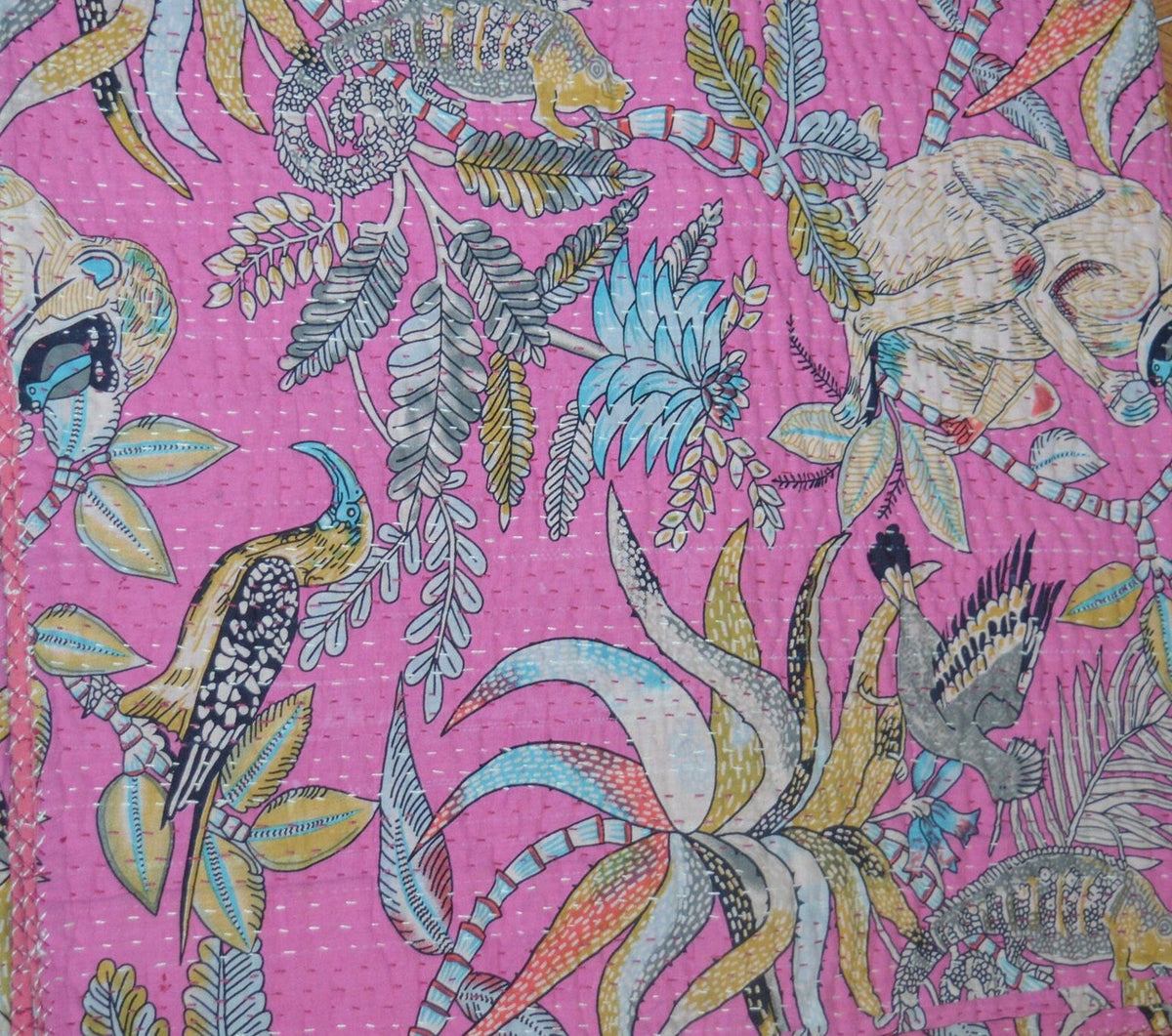 Monkey Print Kantha Cotton Quilt