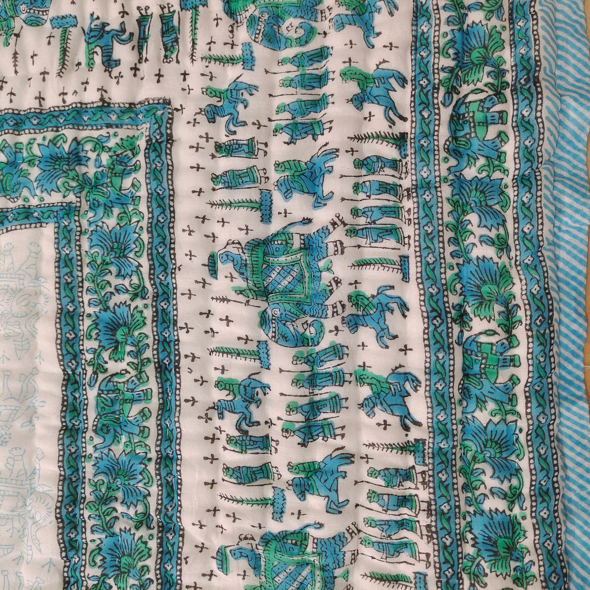 Indian Jaipuri Blue Print Quilt – Handmade Floral Razai Cotton Bedspread