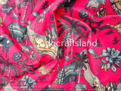 Indian Cotton Fabric – Hand Block Print Boho Fabric with Pink Flower Print for Summer Dresses