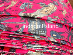 Indian Cotton Fabric – Hand Block Print Boho Fabric with Pink Flower Print for Summer Dresses