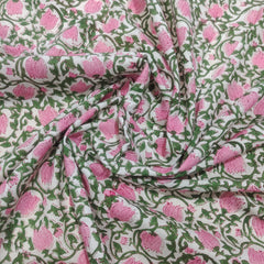 Flower Fabric Block Print – Indian Voile Cotton Floral Lightweight Soft Jaipuri Fabric By The Yard