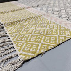 Indian Hand Block Printed Floor Rug – Handmade Cotton Dhurrie Rug, Aztec Area Rug