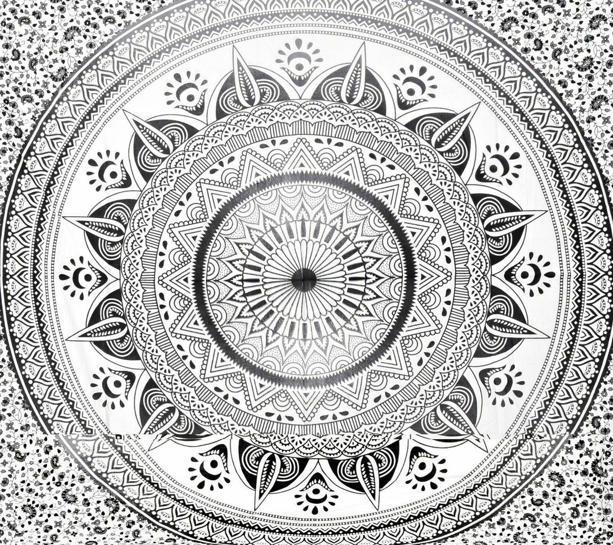 Indian Gray Ombre Mandala Queen Size Doona Duvet Quilt Cover Set – 100% Cotton Bedding with 2 Pillow Covers