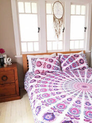 New Queen Size Mandala Bedding Set – Indian Cotton Bedspread with 2 Pillow Covers