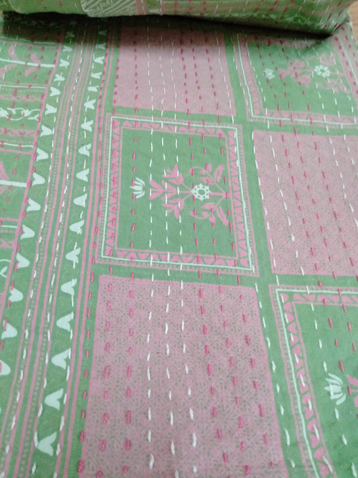 Floral Boho Cotton Kantha Bedcover