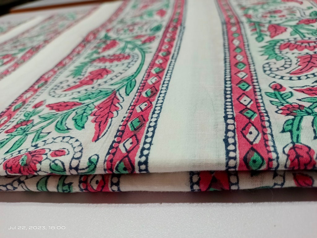 Indian Flower Print Cotton Fabric – Hand Block Print Boho Quilting Cotton for Summer Dresses & Gypsy Fabric